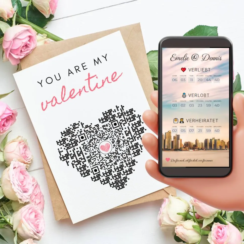 Valentinstag Geschenkkarte | Personalisiertes Paargeschenk | You are my valentine | QrCode Love Story