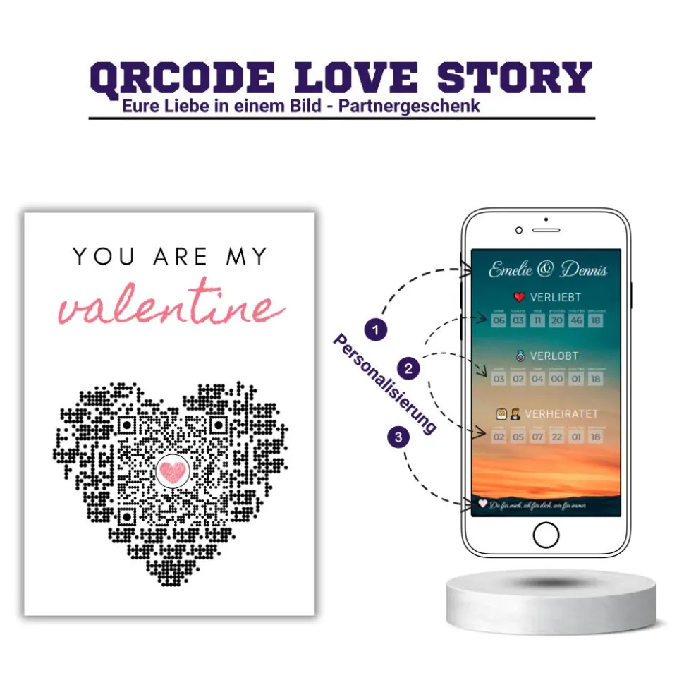 Valentinstag Geschenkkarte | Personalisiertes Paargeschenk | You are my valentine | QrCode Love Story