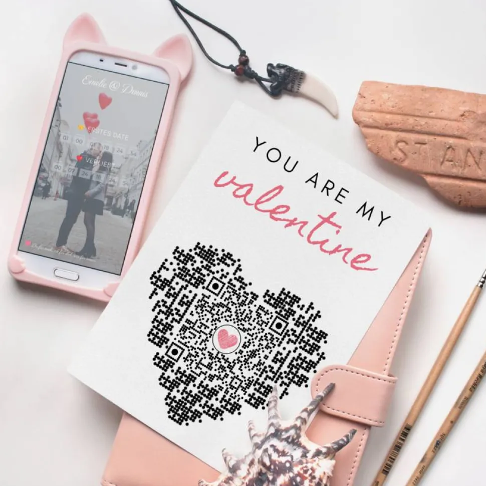 Valentinstag Geschenkkarte | Personalisiertes Paargeschenk | You are my valentine | QrCode Love Story