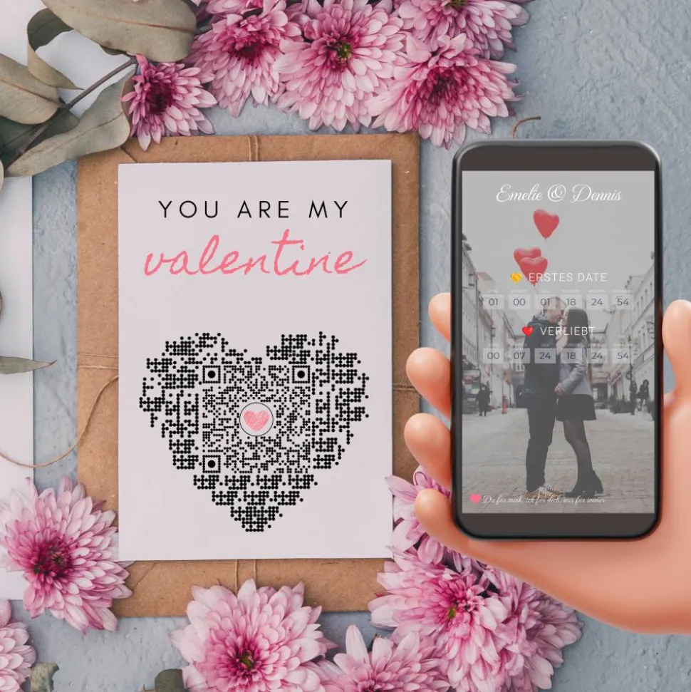 Valentinstag Geschenkkarte | Personalisiertes Paargeschenk | You are my valentine | QrCode Love Story