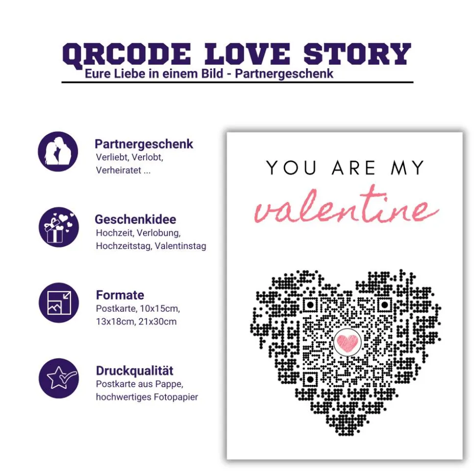 Valentinstag Geschenkkarte | Personalisiertes Paargeschenk | You are my valentine | QrCode Love Story