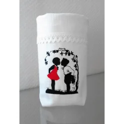 Vasenhusse Lichtbeutel Geschenkbeutel der erste Kuss GESTICKT Leinen