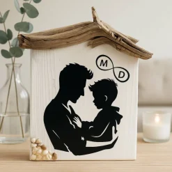 Vater Geschenk personalisiert – Maritime Deko Holzhäuser mit Gravur & Treibholz, Unikat 20x14x4 cm