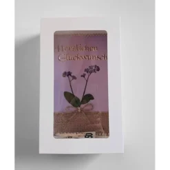 Verpackung für Geldgeschenk – Geschenkbox mit Vergißmeinicht, Herzlichen Glückwunsch, Unikat Geschenkverpackung