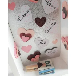 Verpackung für Geldgeschenk – Geschenkbox mit Herzen, Herzlichen Glückwunsch, Schiebedeckel, Unikat