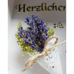 Verpackung für Geldgeschenk – Geschenkbox mit Lavendel, Herzlichen Glückwunsch, Handarbeit, Unikat