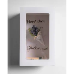 Verpackung für Geldgeschenk – Geschenkbox mit Lavendel, Herzlichen Glückwunsch, Handarbeit, Unikat