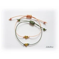 Verstellbares Freundschaftsarmband mit Herz - Jungessellenabschied, Hochzeit, Geschenk Freundin,Trauzeugin - modisch,trendy,zart,verspielt - oliv,dunkeltürkis,apricot,rosa