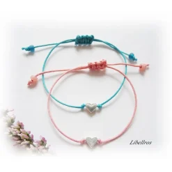 Verstellbares Freundschaftsarmband mit Herz - Jungessellenabschied, Hochzeit, Geschenk Freundin,Trauzeugin - modisch,trendy,zart,verspielt - oliv,dunkeltürkis,apricot,rosa