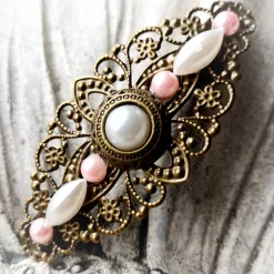 verzierte Haarspange, Vintage-Stil, Haarschmuck,Hochzeit, Fest, Kommunion,Blumen, Rosen, Cabochon, bronze, 1002