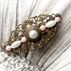 verzierte Haarspange, Vintage-Stil, Haarschmuck,Hochzeit, Fest, Kommunion,Blumen, Rosen, Cabochon, bronze, 1002