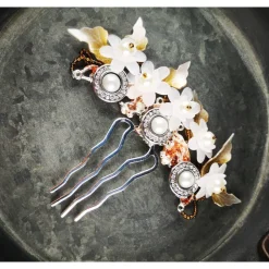 verzierter Haarkamm, silber-weiss, Brautschmuck, festlich