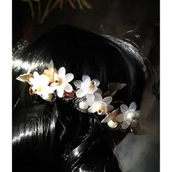 verzierter Haarkamm, silber-weiss, Brautschmuck, festlich