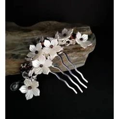 verzierter Haarkamm, silber-weiss, Brautschmuck, festlich