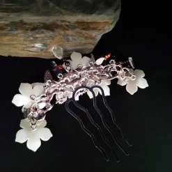 verzierter Haarkamm, silber-weiss, Brautschmuck, festlich