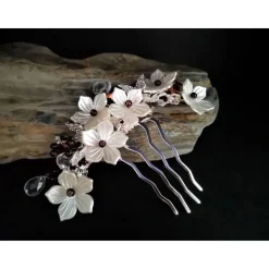 verzierter Haarkamm, silber-weiss, Brautschmuck, festlich