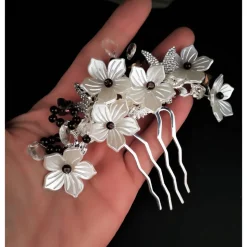 verzierter Haarkamm, silber-weiss, Brautschmuck, festlich