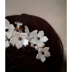 verzierter Haarkamm, silber-weiss, Brautschmuck, festlich