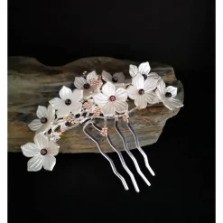 verzierter Haarkamm, silber-weiss, Brautschmuck, festlich