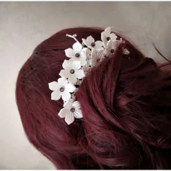 verzierter Haarkamm, silber-weiss, Brautschmuck, festlich