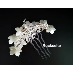 verzierter Haarkamm, silber-weiss, Brautschmuck, festlich