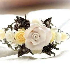 verzierter Haarreif,  Harreif, Haarschmuck,Hochzeit, Fest, Blüten, Schmetterling, Libelle, Rosen