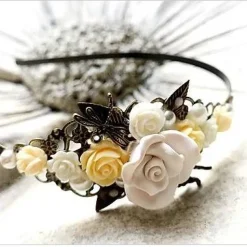 verzierter Haarreif,  Harreif, Haarschmuck,Hochzeit, Fest, Blüten, Schmetterling, Libelle, Rosen