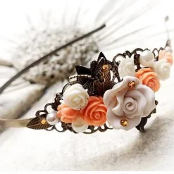 verzierter Haarreif,  Harreif, Haarschmuck,Hochzeit, Fest, Blüten, Schmetterling, Libelle, Rosen