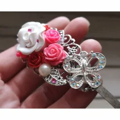 verzierter Haarreif, Vintage-Stil, Haarreifen, Cabochon, Blume, Rosen, Haarschmuck,Hochzeit, Kommunion,silber,02