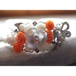 verzierter Haarreif, Vintage-Stil, Haarreifen, Cabochon, Blume, Rosen, Haarschmuck,Hochzeit, Kommunion,silber,02