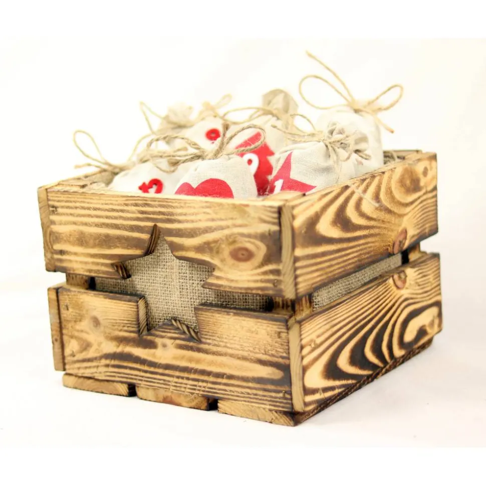 Vintage Adventskiste Rustikale Holzkiste mit Stern für Adventsgeschenke Adventskalender aus Holz Geschenkekiste Weihnachten Deko Geschenk