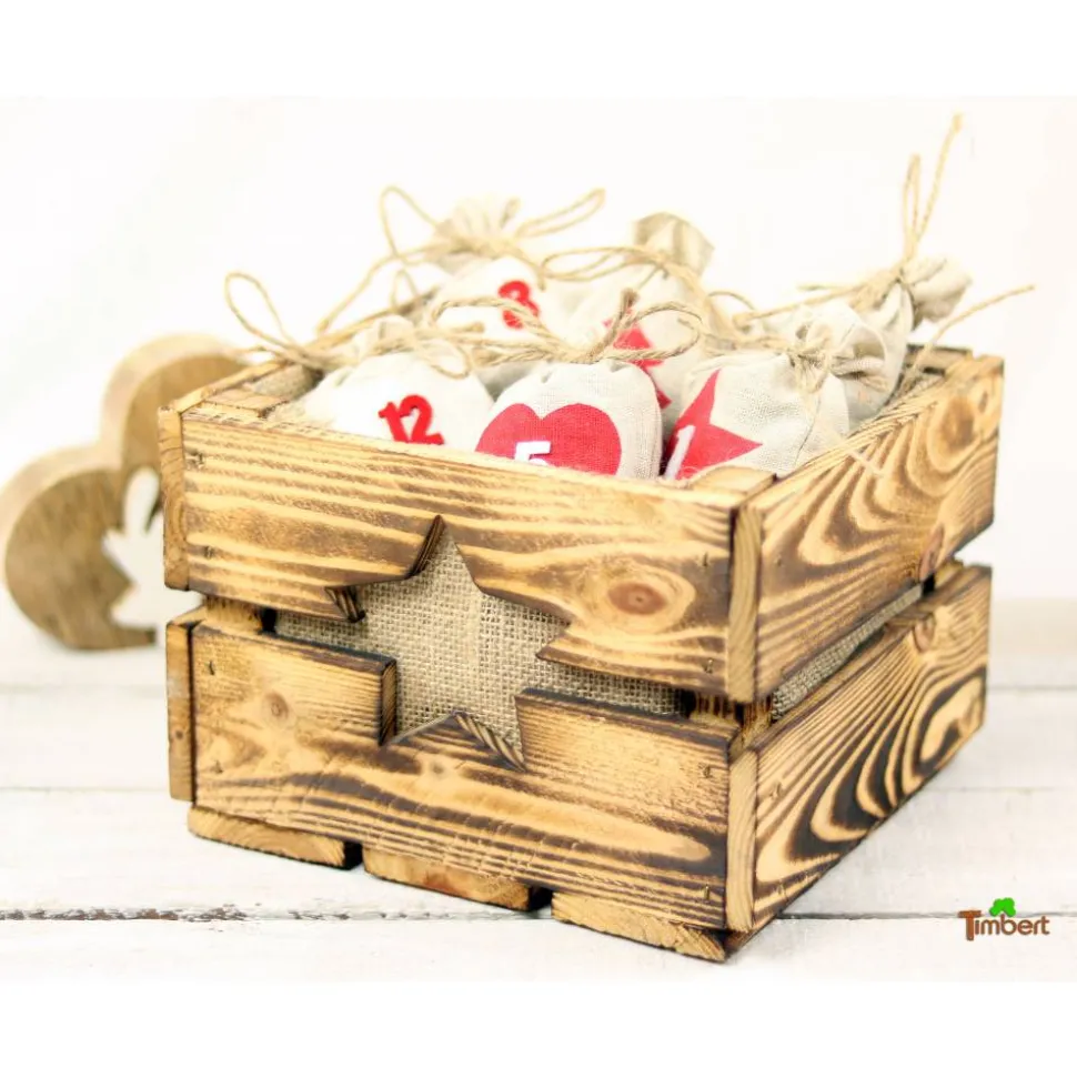 Vintage Adventskiste Rustikale Holzkiste mit Stern für Adventsgeschenke Adventskalender aus Holz Geschenkekiste Weihnachten Deko Geschenk