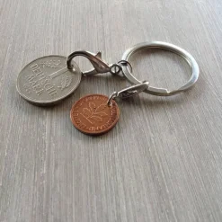 Vintage Geschenkset: 1 D-Mark Einkaufswagenchip & Glückspfenniganhänger am Schlüsselring