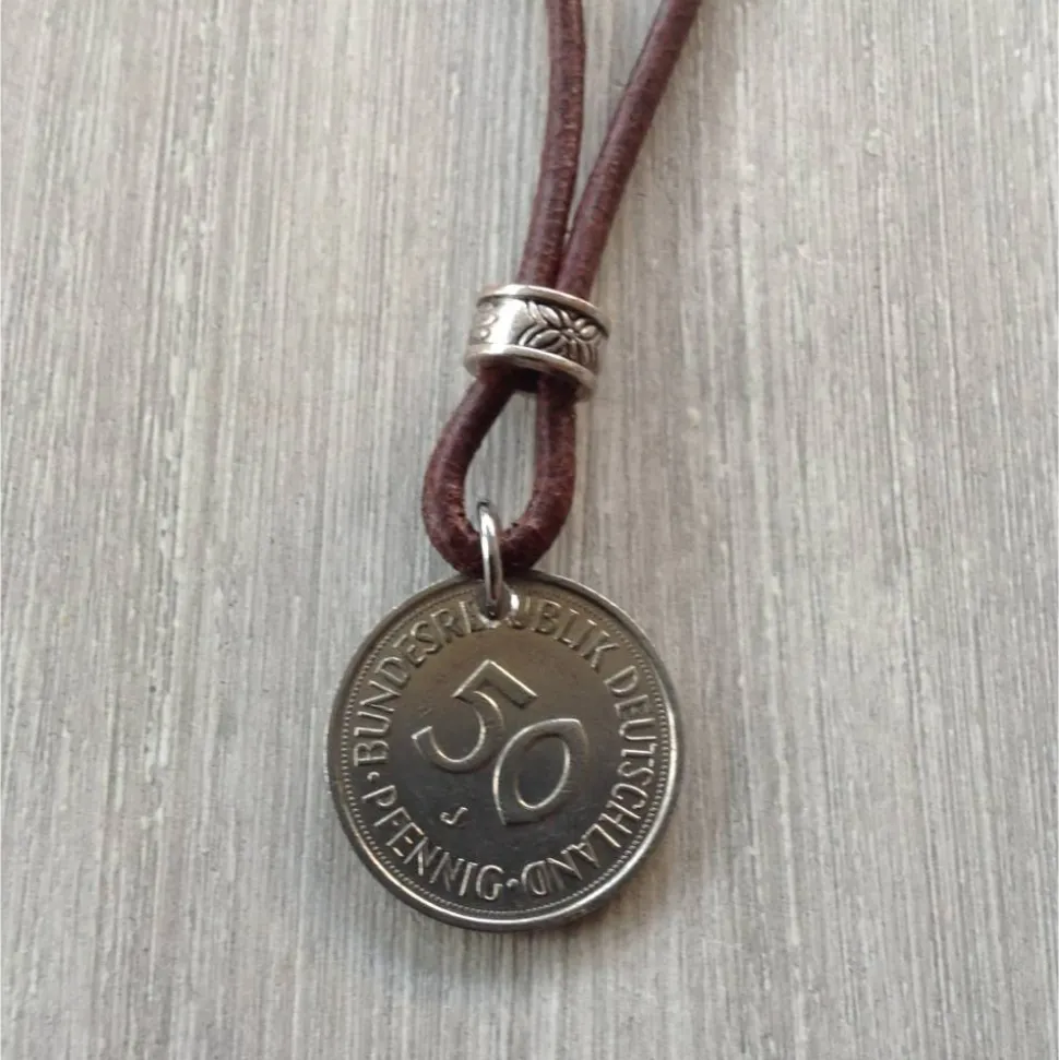 Vintage Kette mit 50 Pfennig Münze von 1976 – Einzigartiges Geschenk zum 50. Geburtstag