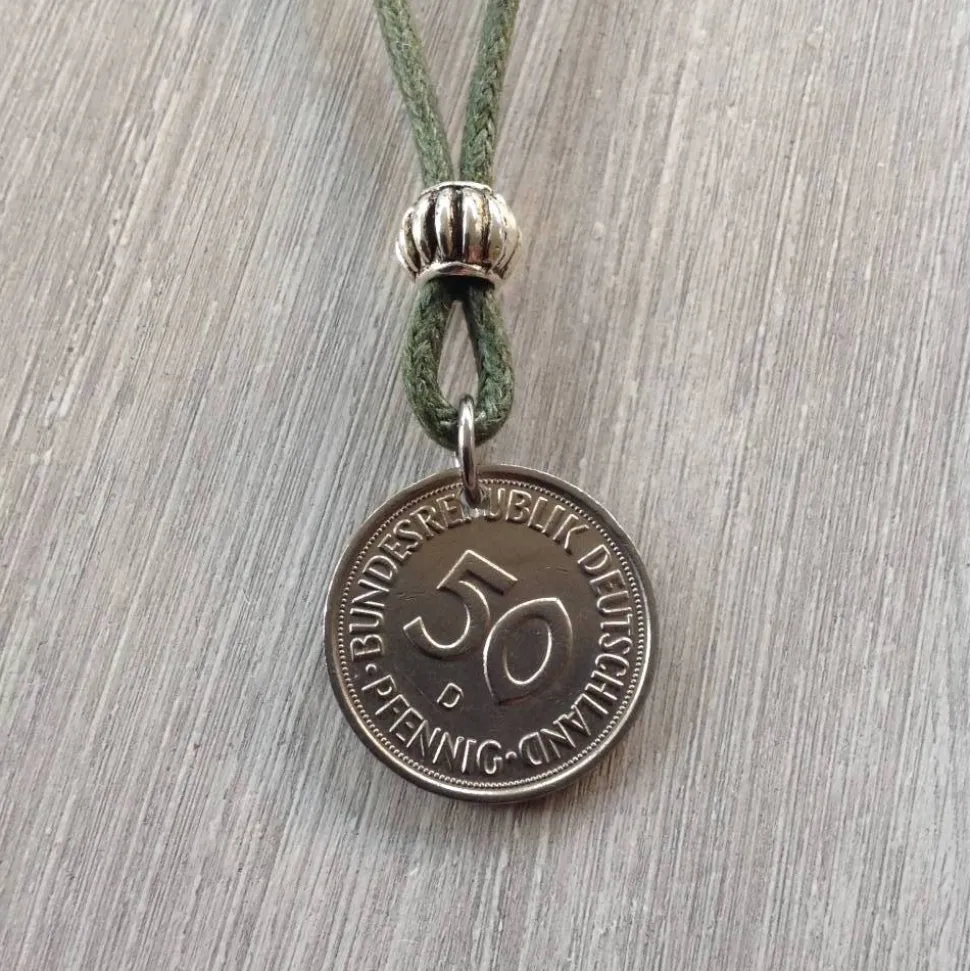 Vintage Kette mit 50 Pfennig Münze von 1976 – Einzigartiges Geschenk zum 50. Geburtstag