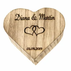 Vintage RINGBOX aus HOLZ Herz Ringkissen mit GRAVUR Rustikale Hochzeit Ringschachtel für Eheringe Ringkästchen Ringschatulle Personalisiert