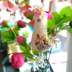 Vogel Ornament creme bunt beidseitig bestickt Unikat Osterdeko handmade shabby chic Wohneko