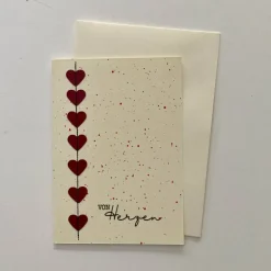 Von Herzen Karte rot – Handgemachte Glückwunschkarte mit roten Herzen