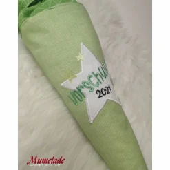 Vorschultüte - Vorschulkind 2021 - grün mit Papprohling und Inlettkissen