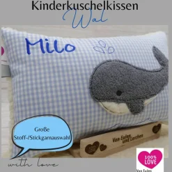 Wal Fisch Namenskissen Taufkissen Kuschelkissen Kindergartenkissen Geburtsgeschenk