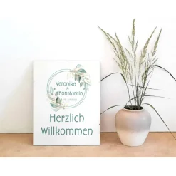 Wandbild Willkommensschild Salbei rund