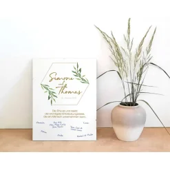 Wandbild Willkommensschild Greenery Hexagon