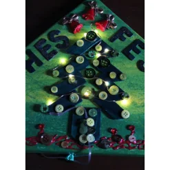 Wanddeko FROHES FEST künstlerischer, abstrakter Weihnachtsbaum auf einem Keilrahmen Künstlerbaum mit LED-Beleuchtung