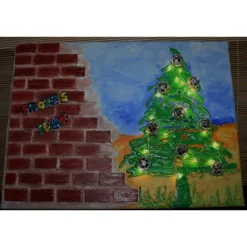 Wanddeko GRAFFITI künstlerischer abstrakter Weihnachtsbaum auf einem Keilrahmen Künstlerbaum mit LED-Beleuchtung