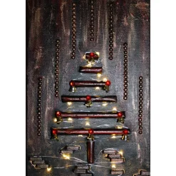 Wanddeko INDUSTRIAL-CHRISTMAS abstrakter Weihnachtsbaum auf einem Keilrahmen Künstlerbaum mit LED-Beleuchtung