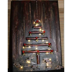 Wanddeko INDUSTRIAL-CHRISTMAS abstrakter Weihnachtsbaum auf einem Keilrahmen Künstlerbaum mit LED-Beleuchtung