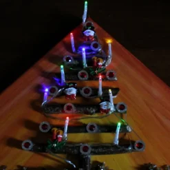 Wanddeko SCHNEEMANN-BAUM künstlerischer abstrakter Weihnachtsbaum auf einem Keilrahmen Künstlerbaum mit LED-Beleuchtung