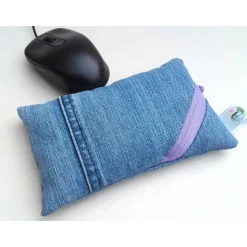 Waschbares Dinkelspelz-Mauskissen aus Denim und Reißverschluss, Jeans Mauskissen mit Dinkelspreu