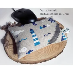 Waschbares Dinkelspelz-Mauskissen mit maritimen Motiven und Reißverschluss, Mauskissen mit Dinkelspreu