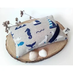 Waschbares Dinkelspelz-Mauskissen mit maritimen Motiven und Reißverschluss, Mauskissen mit Dinkelspreu